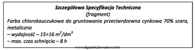 Na podstawie fragmentu Szczegółowej Specyfikacji Technicznej wskaż zapotrzebowanie 