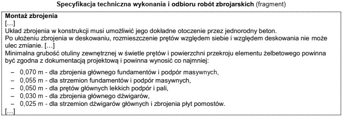 Na podstawie fragmentu specyfikacji określ, ile wynosi minimalna gruboś