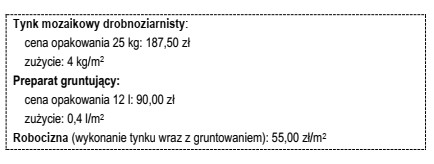 Na podstawie danych zawartych w tabeli oblicz całkowity koszt 