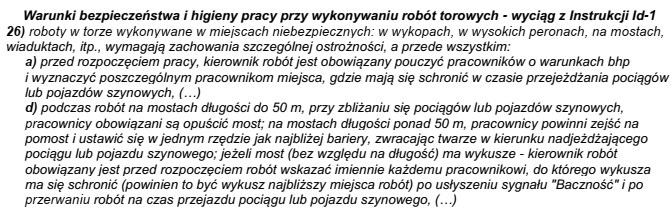 Zgodnie z załączonym fragmentem Instrukcji Id-1 podczas robó