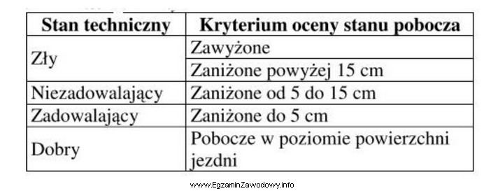 W trakcie przeprowadzania oceny stanu technicznego pobocza nieutwardzonego drogi odnotowano 