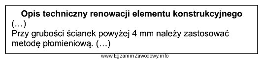 Na podstawie fragmentu opisu technicznego renowacji elementu konstrukcyjnego wskaż materiał, 