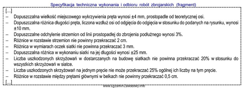 Na podstawie zamieszczonego fragmentu specyfikacji technicznej określ, ile wynosi 