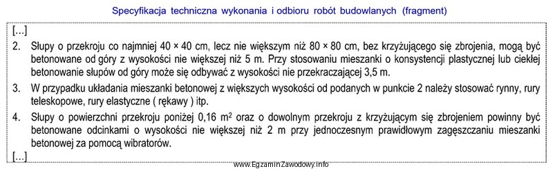 Na podstawie zamieszczonego fragmentu specyfikacji technicznej określ maksymalną wysokoś