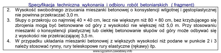 Na podstawie zamieszczonego fragmentu specyfikacji technicznej określ maksymalną wysokoś