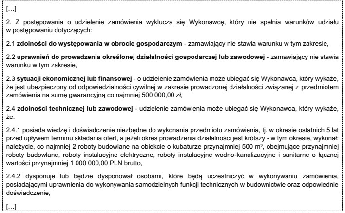 Przedstawiony fragment specyfikacji warunków zamówienia, to opis