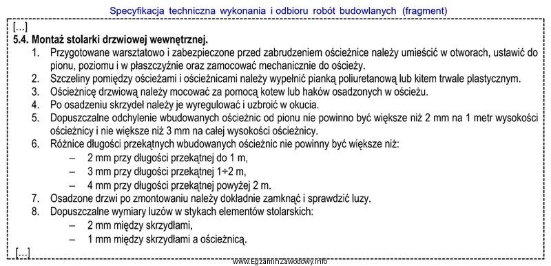 Na podstawie zamieszczonego fragmentu specyfikacji technicznej, określ dopuszczalną maksymalną 