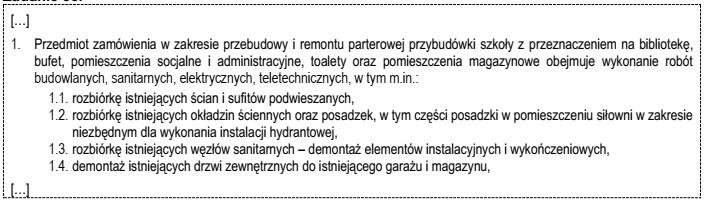 Przedstawiony fragment Specyfikacji Warunków Zamówienia, to opis