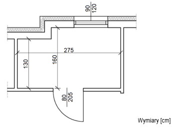 Na podstawie rzutu pomieszczenia określ wysokość otworu okiennego.