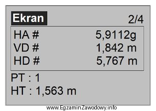 Która wartość odczytana z wyświetlacza tachimetru elektronicznego 