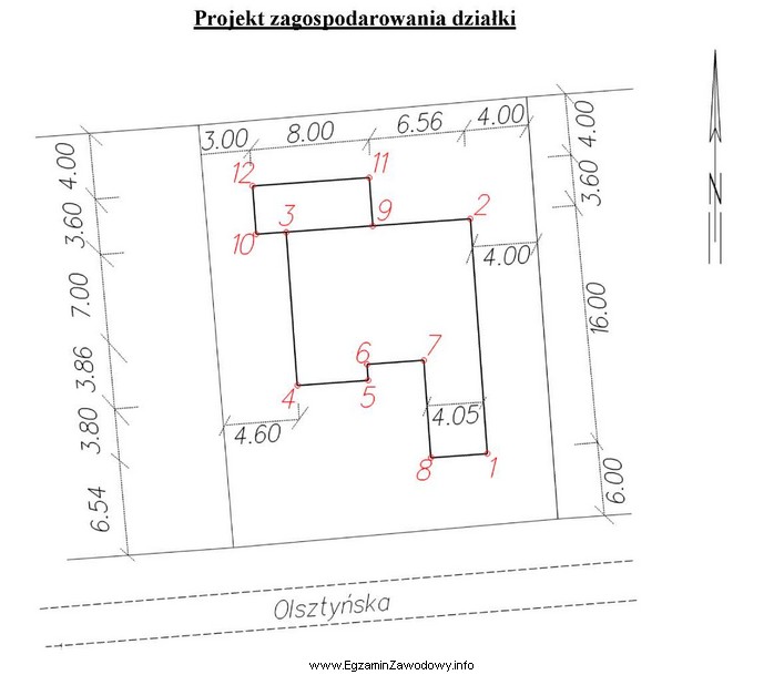 Na podstawie zamieszczonego planu zagospodarowania działki oblicz odległoś