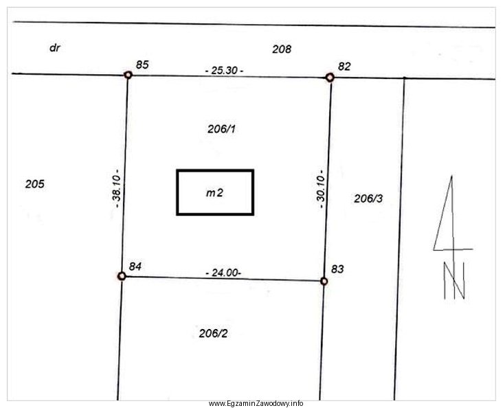 Właściciel działki nr 206/1, przedstawionej na rysunku, zlecił 