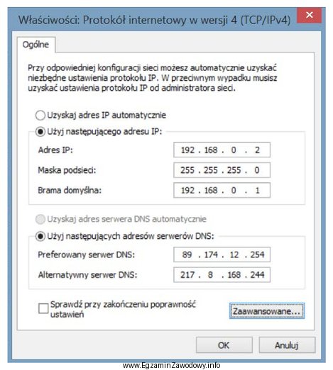 Na rysunku przedstawiono okno konfiguracyjne wyświetlone na komputerze, któ