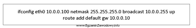 W wyniku wykonania przedstawionych poleceń systemu Linux interfejs sieciowy eth0 