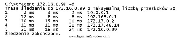 Za pomocą narzędzia diagnostycznego Tracert można ustalić trasę 