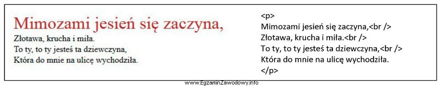 Przedstawiono efekt formatowania CSS oraz kod HTML. Jak należy 