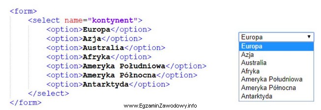 Chcąc dodać do listy rozwijalnej przedstawionego formularza HTML moż