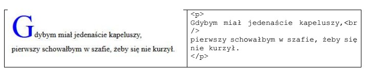 Przedstawiono efekt formatowania CSS oraz kod HTML. Jak należy 