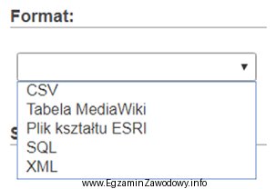 Na obrazie przedstawiono wybór formatu pliku importującego bazę 