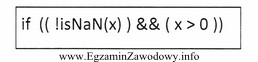 Warunek zapisany w JavaScript jest prawdziwy, gdy zmienna x przechowuje