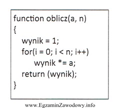 Przedstawiona funkcja zapisana kodem JavaScript ma za zadanie