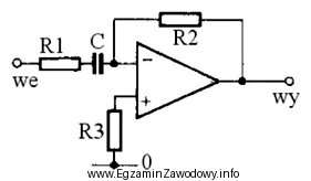 Na schemacie przedstawiono wzmacniacz operacyjny jako element układu