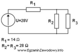 W układzie przedstawionym na schemacie całkowita moc wydzielona 
