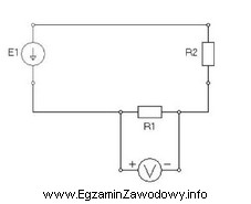 W układzie połączonym jak na schemacie woltomierz 