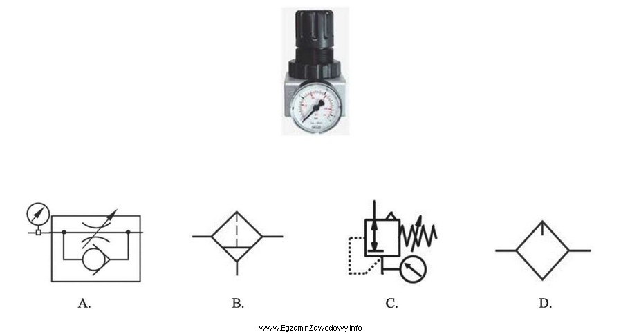 Na rysunku przedstawiono element układu zasilania instalacji pneumatycznej. Któ