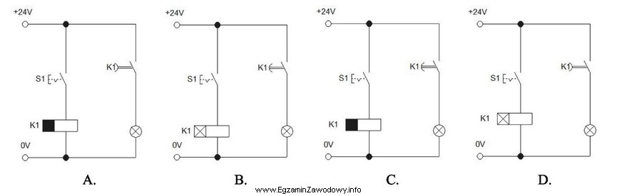 Na którym schemacie prawidłowo narysowano przekaźnik czasowy z 
