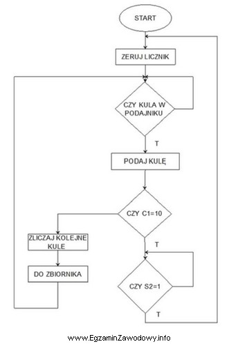 Na rysunku zamieszczono schemat blokowy procesu pakowania kul. Którego 