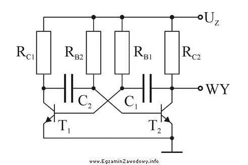 Na rysunku przedstawiono schemat multiwibratora