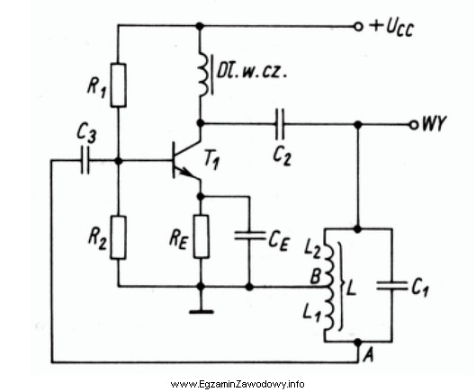 Na rysunku przedstawiono schemat generatora Hartley'a. Cechą charakterystyczną tego generatora 