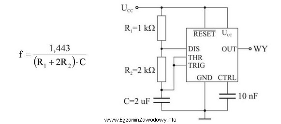 Na rysunku przedstawiono układ scalony 555 połączony w 