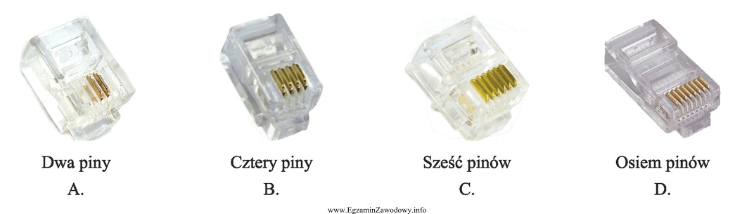 Wtyk typu RJ-45 jest przedstawiony na rysunku