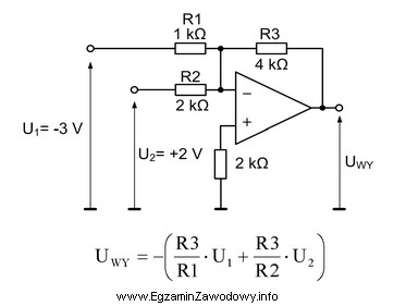 Na rysunku pokazano układ wzmacniacza sumującego napięcia 