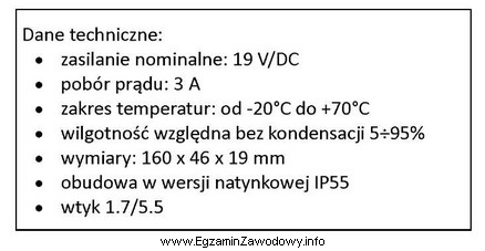 Do zasilania urządzenia, którego dane techniczne podano w 