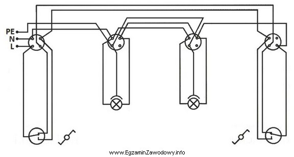 W instalacji oświetleniowej klatki schodowej, której schemat przedstawiono 