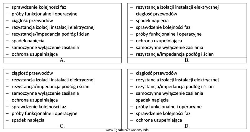 Która kolejność wykonywanych pomiarów i prób 