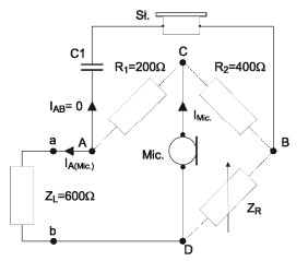 W warunkach zrównoważenia mostka (I<sub>AB</sub>=0) 