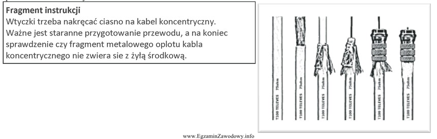 Poniżej przedstawiono fragment instrukcji przygotowania połączenia kabla 