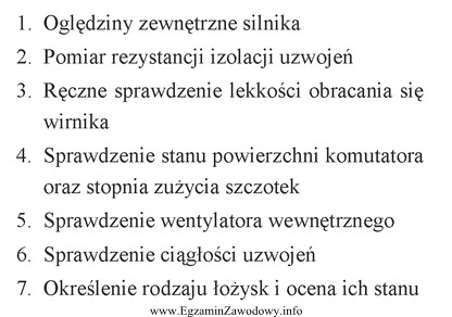 W celu oceny stanu mechanicznego silnika prądu stałego 