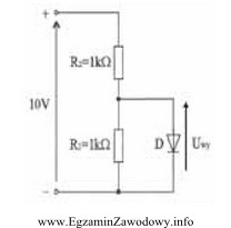W układzie przedstawionym na rysunku napięcie wyjściowe 