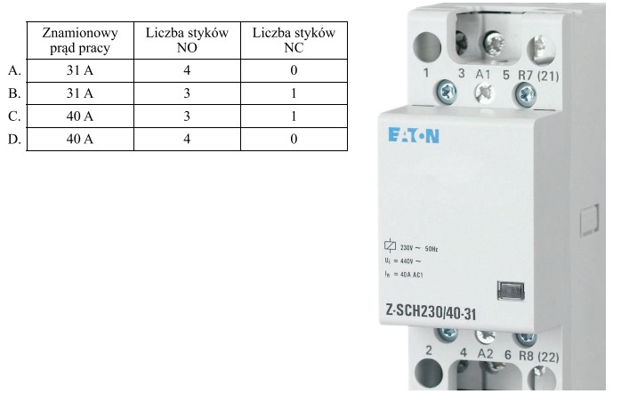 Które parametry techniczne określają stycznik przedstawiony na rysunku?