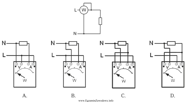 Który układ połączeń watomierza jest zgodny 