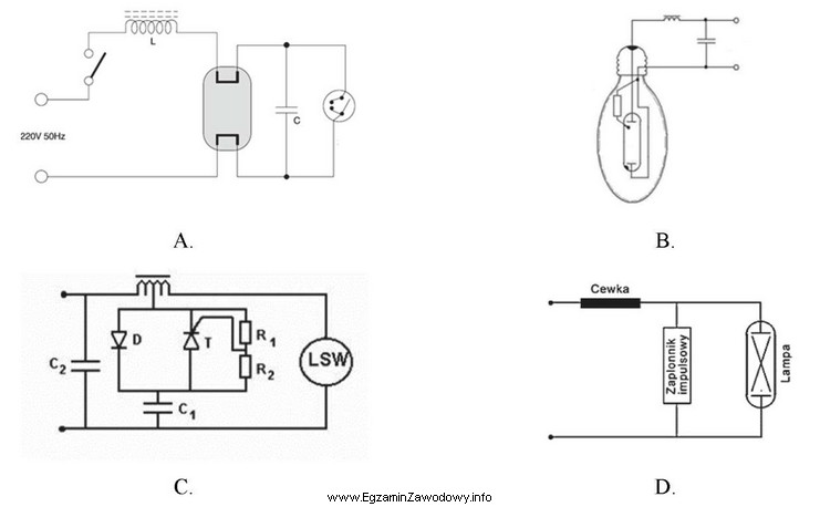 Na którym rysunku przedstawiono układ zasilania lampy rtę