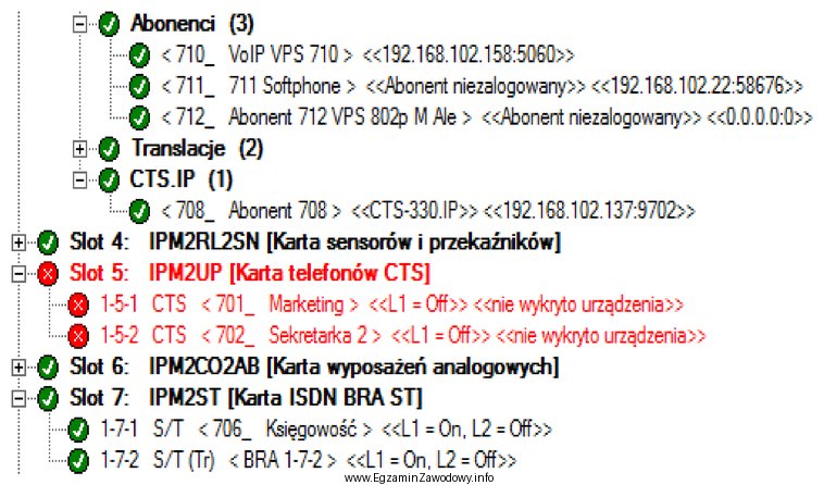 Na podstawie wydruku z programu konfiguracyjnego centrali można odczytać, 