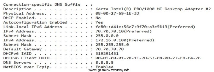 Na ilustracji przedstawiono wynik polecenia ipconfig /all Jaką bramę domyś