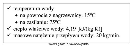 Oblicz moc nagrzewnicy wodnej, dla której wartości podstawowych 