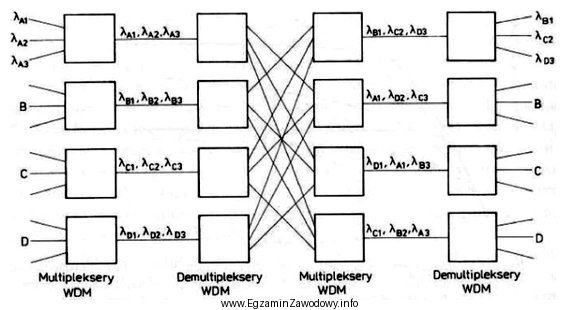 Którą topologię selektywnej sieci WDM przedstawiono na rysunku?